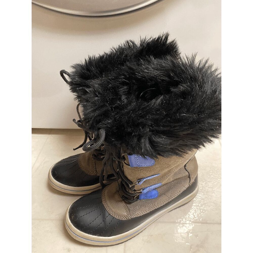 Target Girls Faux Fur Upper Lining Suede Leather Snow Boots Gray Black Sz 4